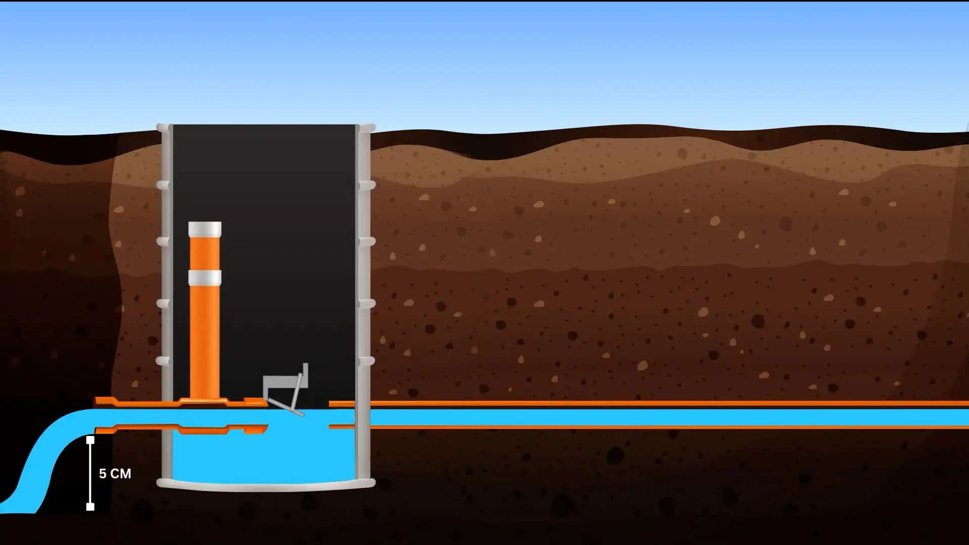 A cartoon of a water tower with a blue water line.