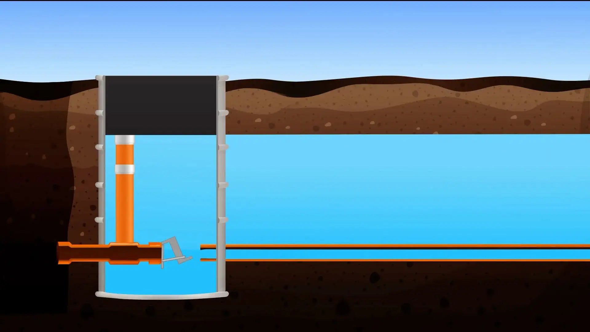 A cartoon of a well with a black and white background.