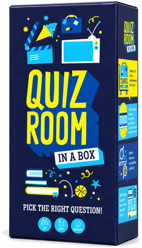 Quiz Room in a Box board game, English edition: Pick the right question!