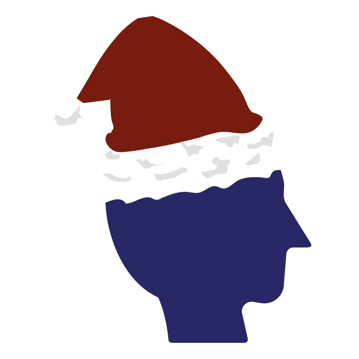 Silhouette bleue d'un profil de tête portant un bonnet de Noël rouge à pompon blanc.