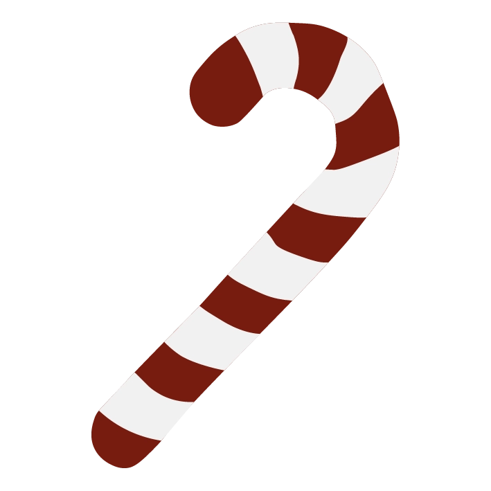 Sucre d'orge rayé rouge et blanc en forme de canne.