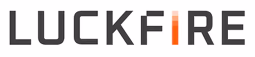 The word LUCKFIRE in capital letters, with the i glowing in a color gradient from bright red to orange.