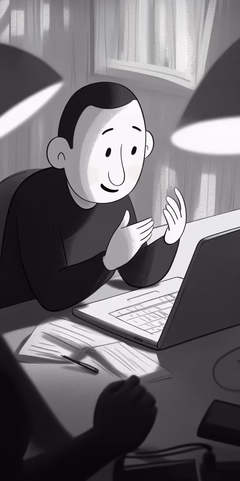 animation of man speaking into computer
