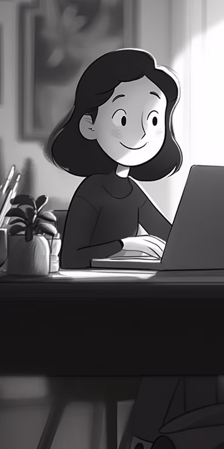 animation of woman using computer