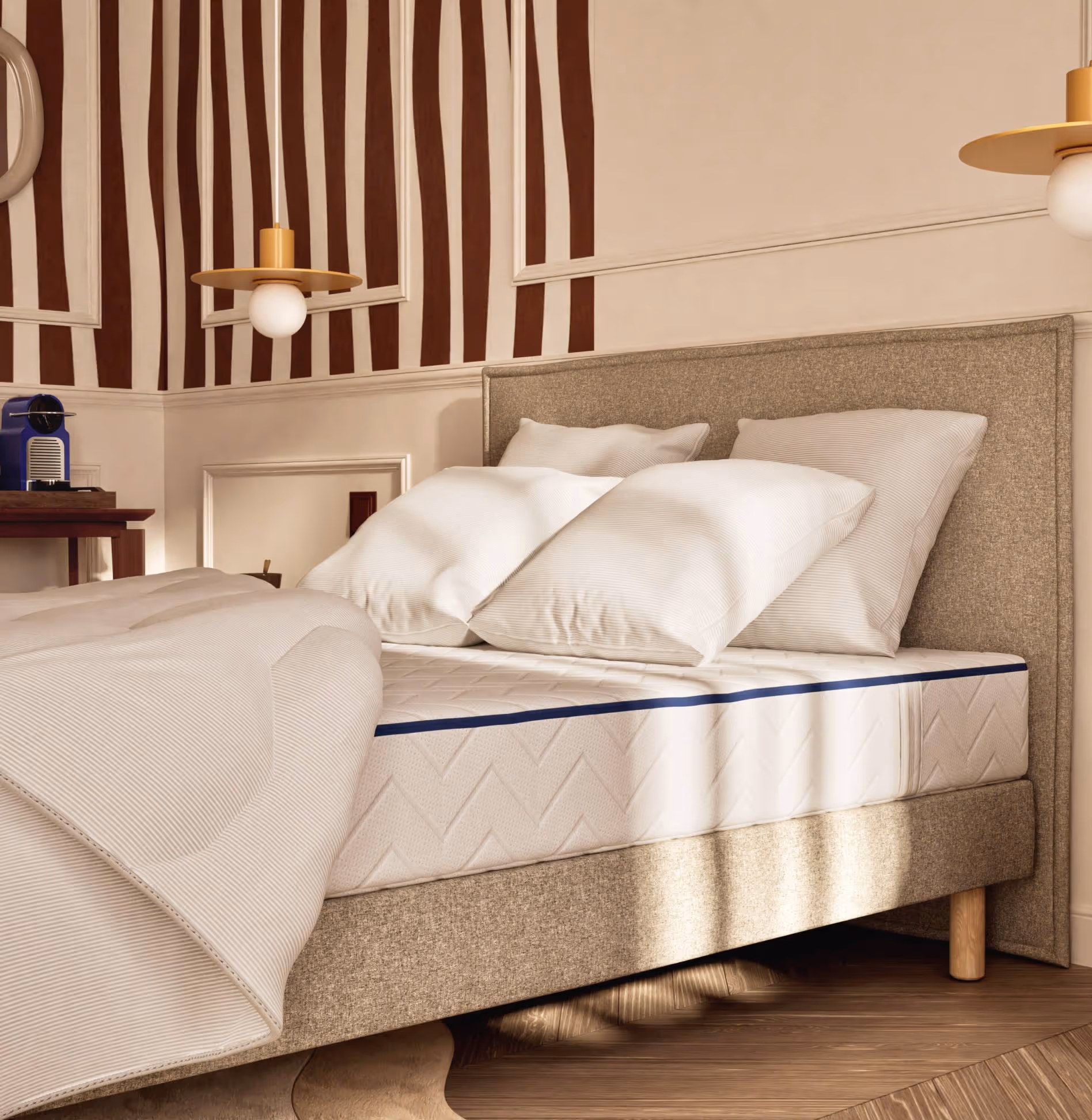 Literie professionnelle Air 1 - sommier, tête de lit, matelas, oreillers, couette