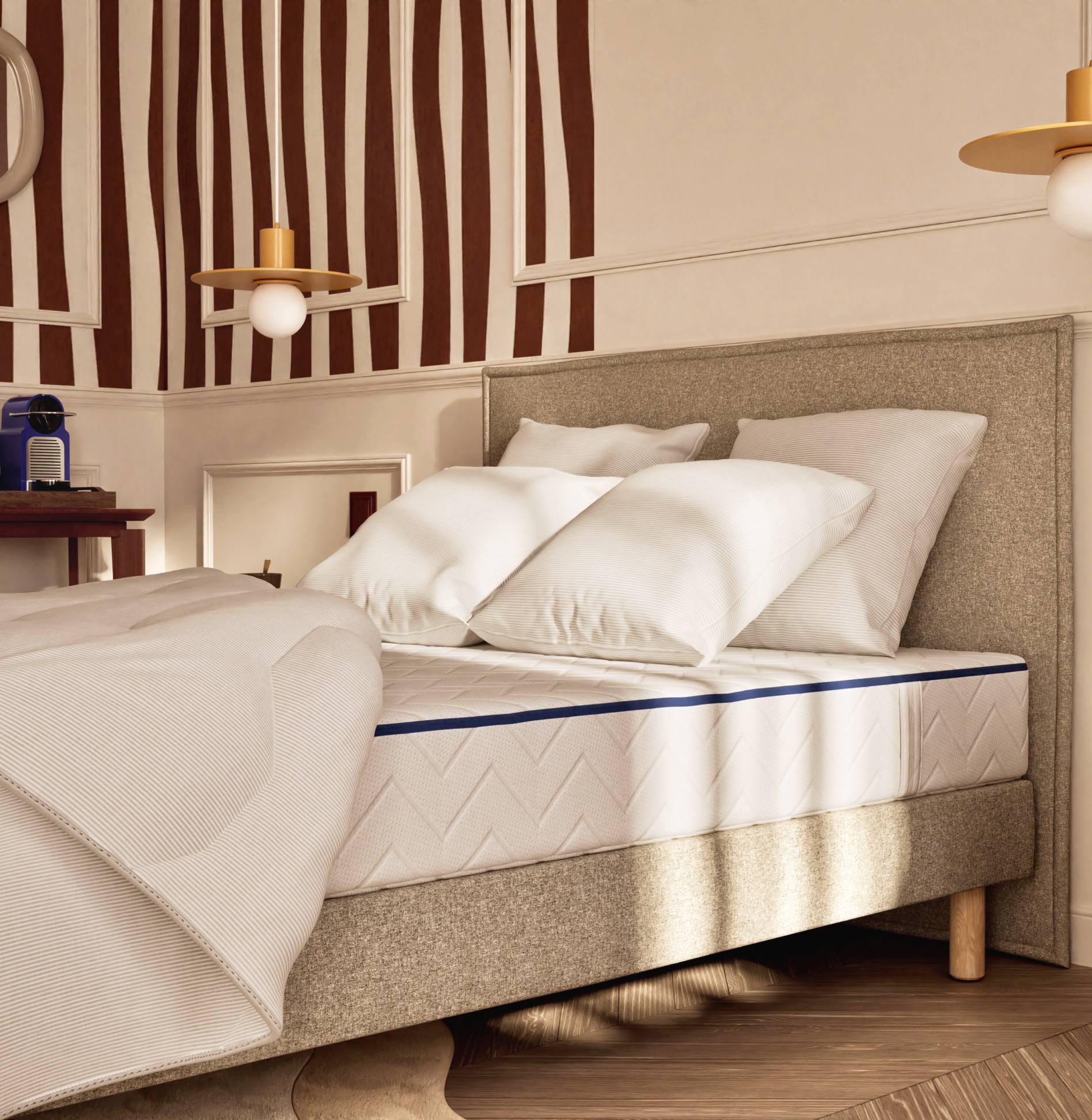 Literie professionnelle Air 1 - sommier, tête de lit, matelas, oreillers, couette