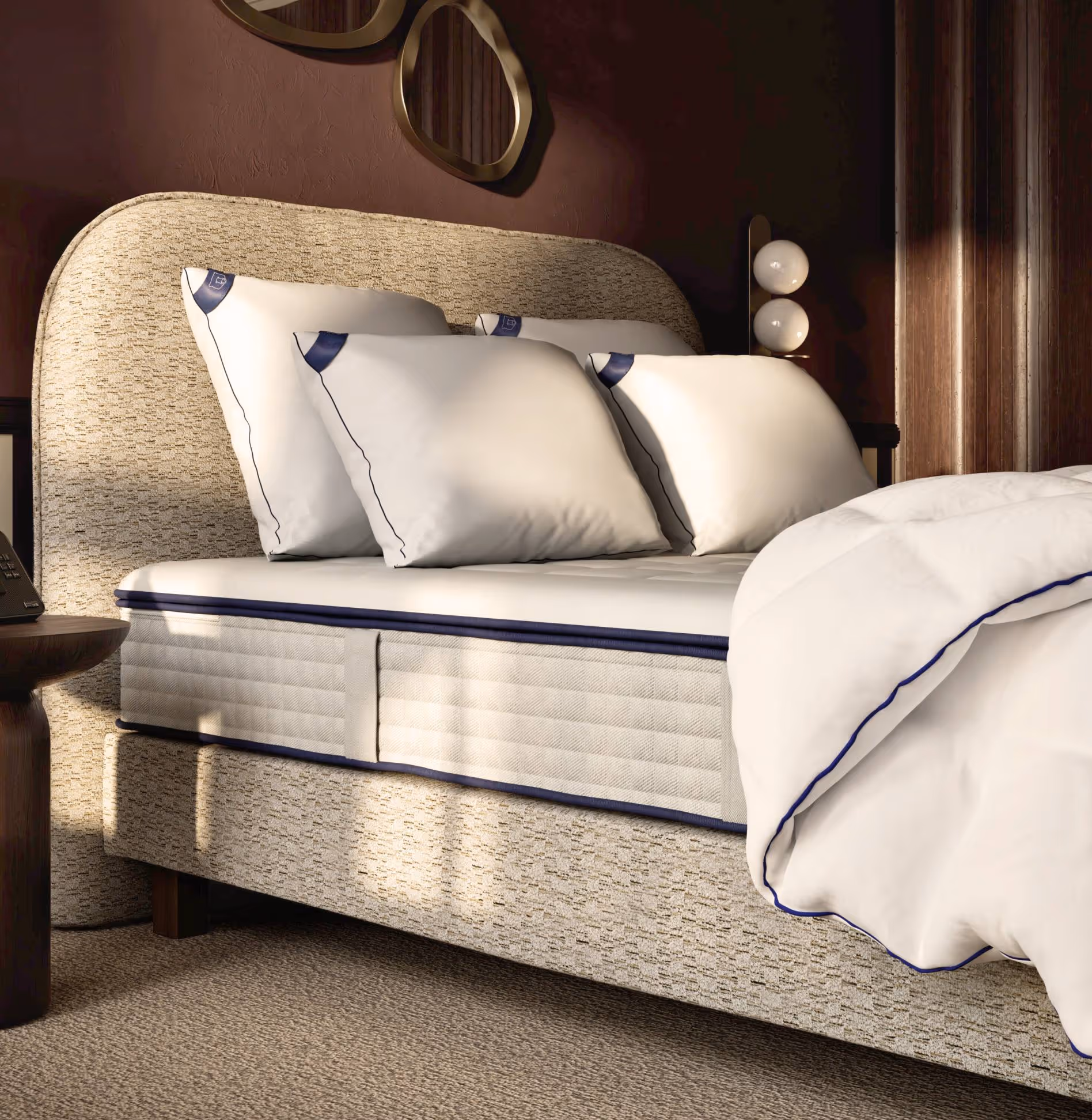 Literie professionnelle Signature - sommier, tête de lit, matelas, oreillers, couette