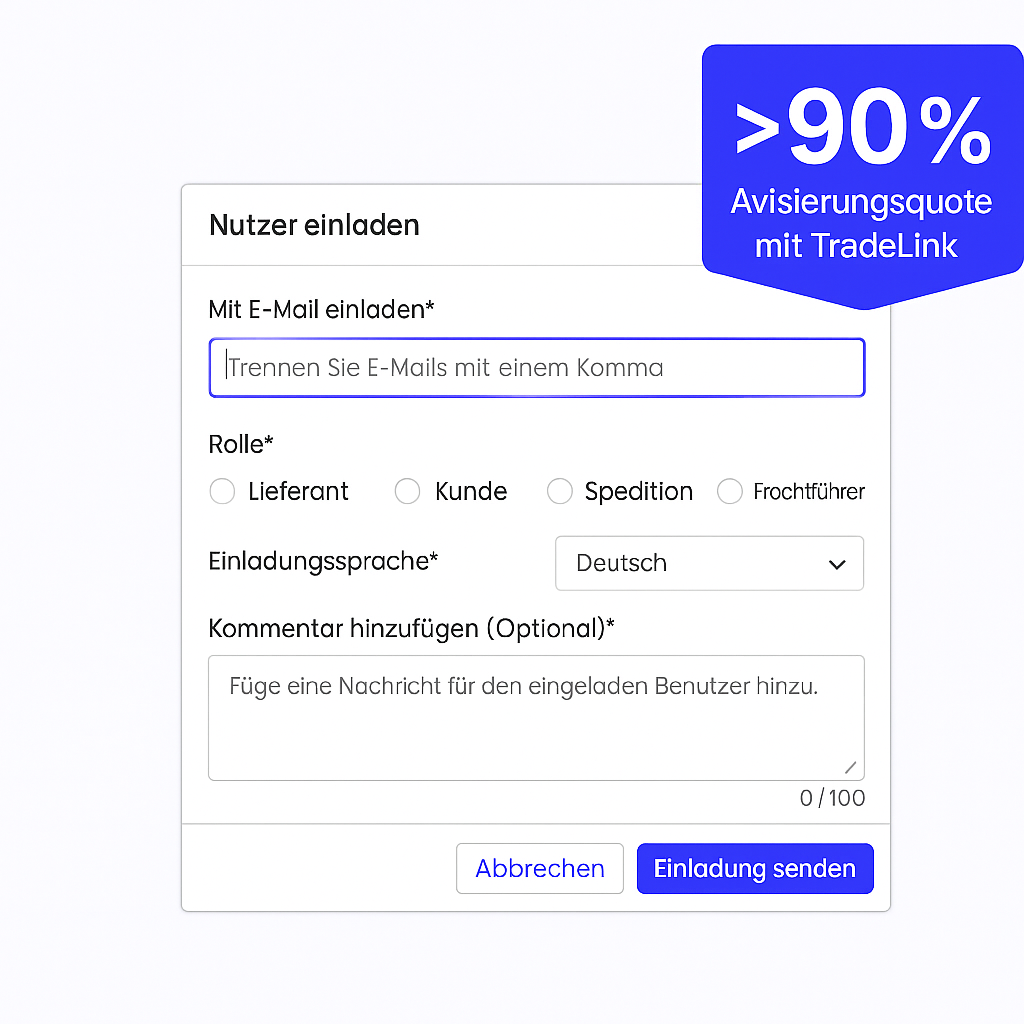 TradeLink Zeitfenstermanagement Lieferanten-Einladung