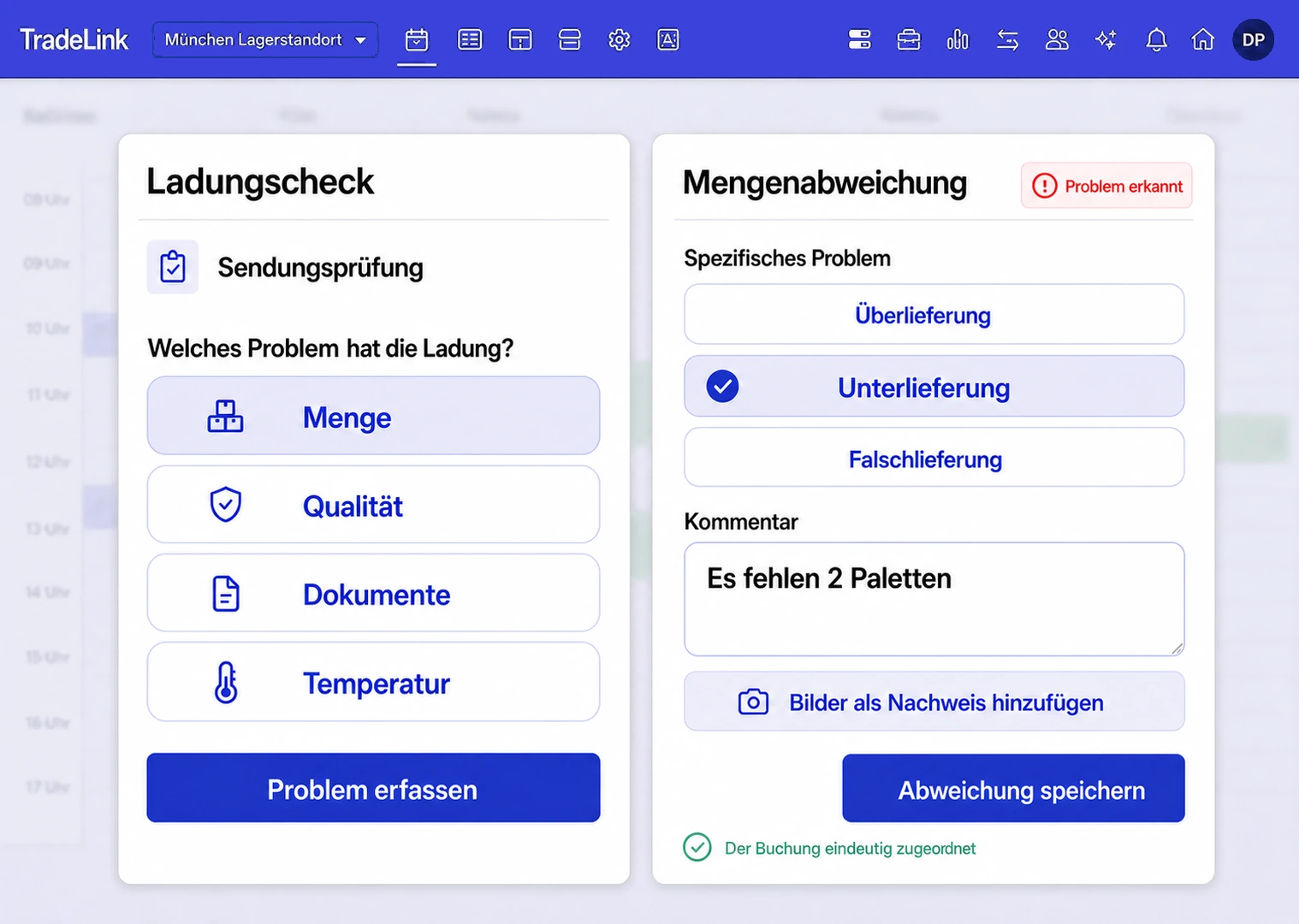 TradeLink Ladungscheck: digitale Prüfung einer Sendung bei der Verladung