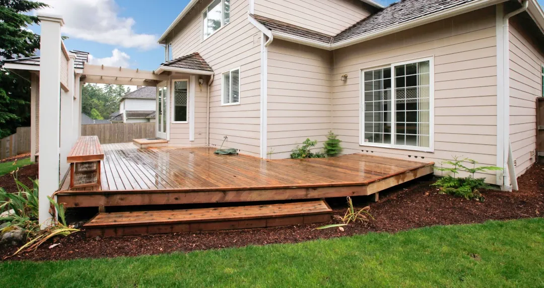 stained back wooden deck