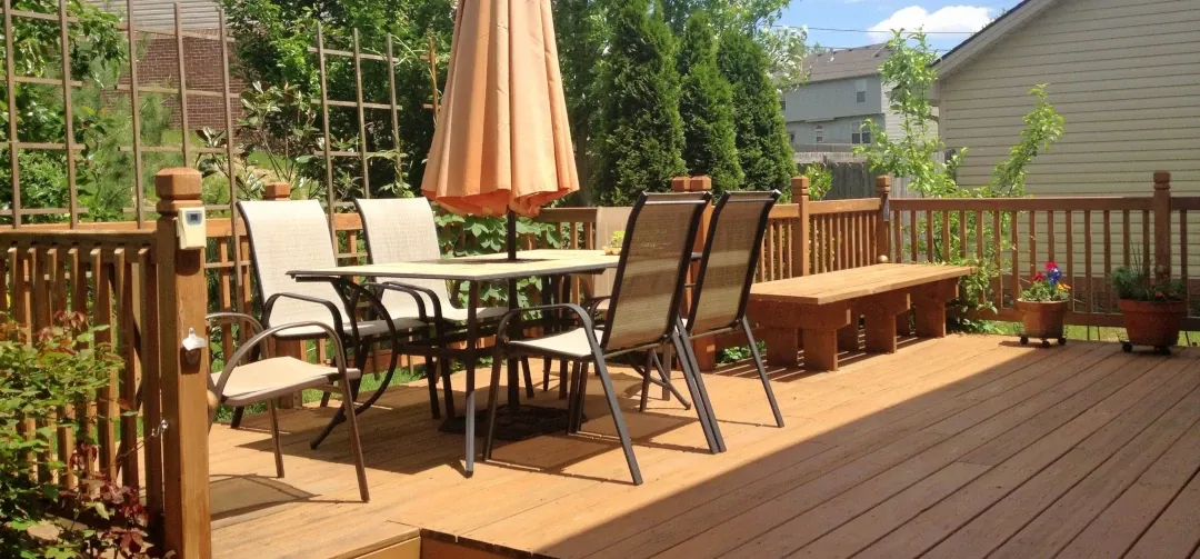 patio furniture on wooden deck