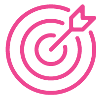 Pink icon of a computer monitor with a warning symbol in the center.