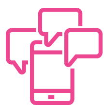 Pink icon of a computer monitor with a warning symbol in the center.