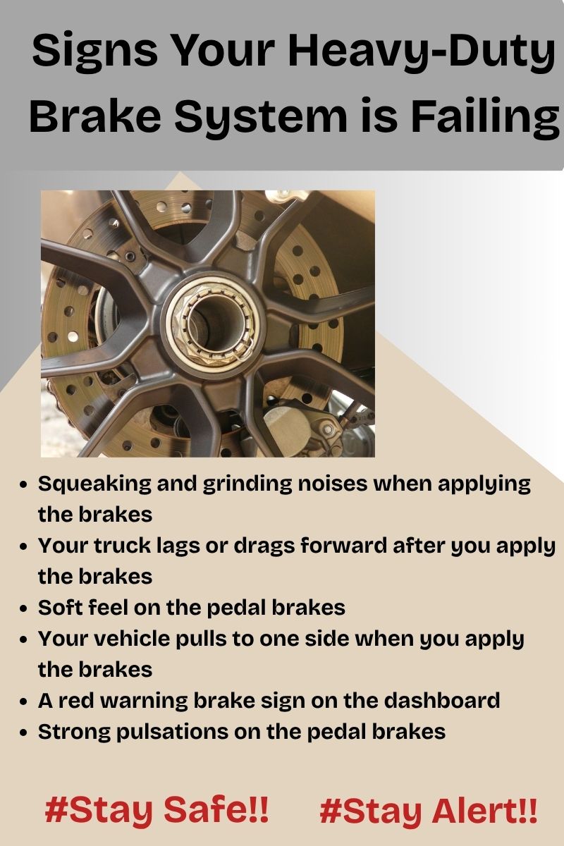 A Visual with signs of a failing brake systems of a truck.