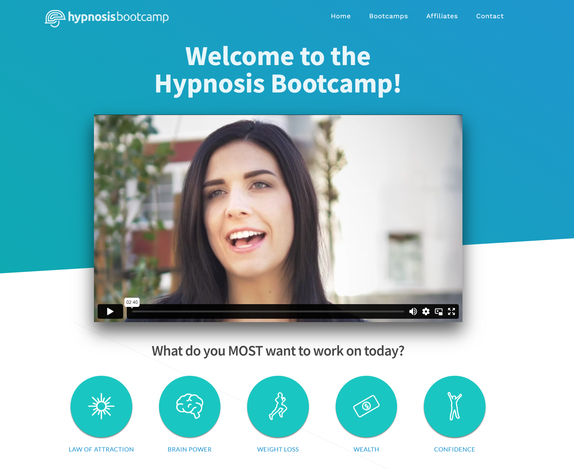 Hypnosis Bootcamp Homepage Screenshot