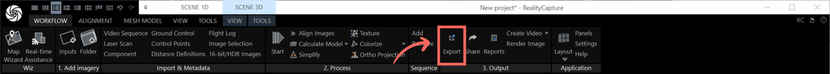 Cesium 3D Tiles RealityCapture Export Button