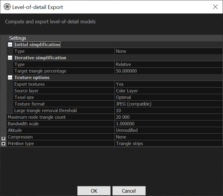 Export settings for Cesium 3D Tiles from RealityCapture