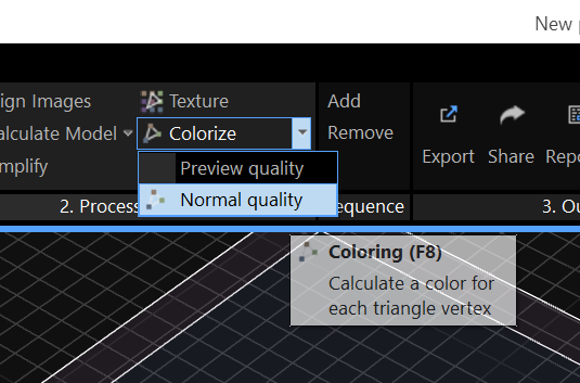 RealityCapture Process Colorize Button