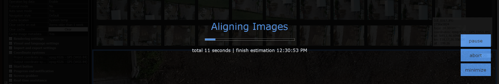 RealityCapture Aligning Images screen
