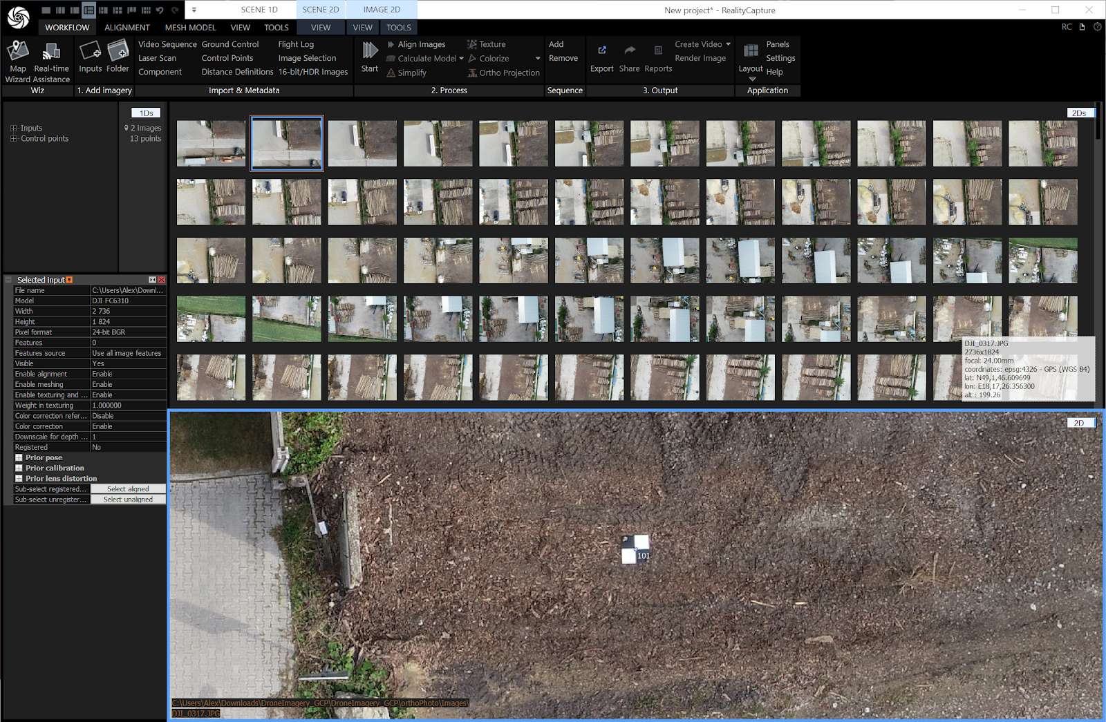 RealityCapture Scene 2D View to verify assignments