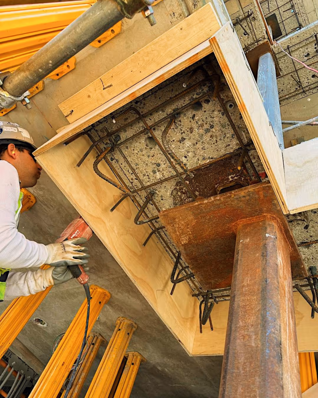Detail of concrete cut marks and texture after controlled demolition.