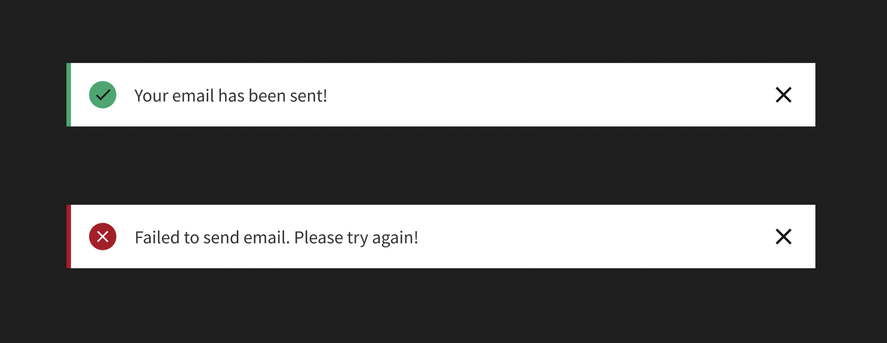 success and error alerts