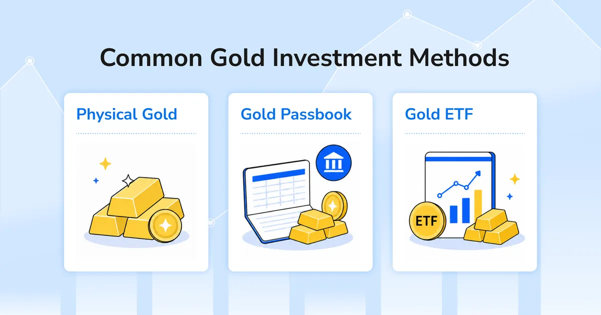 Gold value article content image summarizing common gold investment methods: physical gold, gold passbook, and gold ETFs.