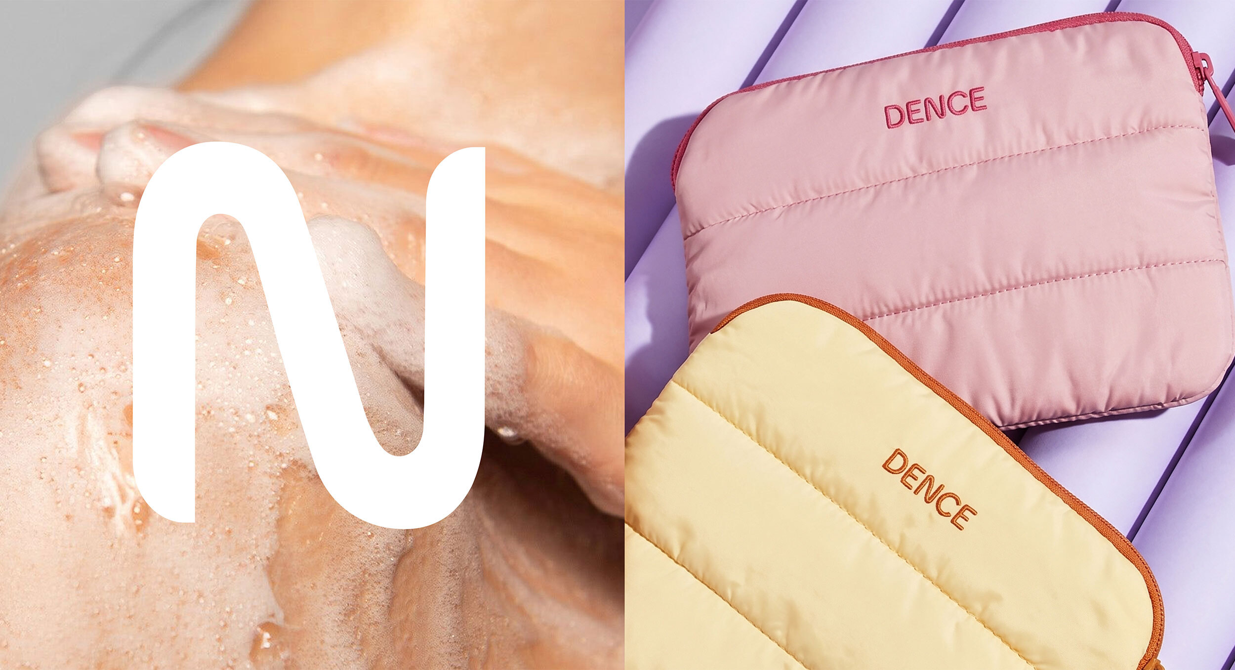 Dence brand assets featuring the logo and lifestyle-inspired merchandise.