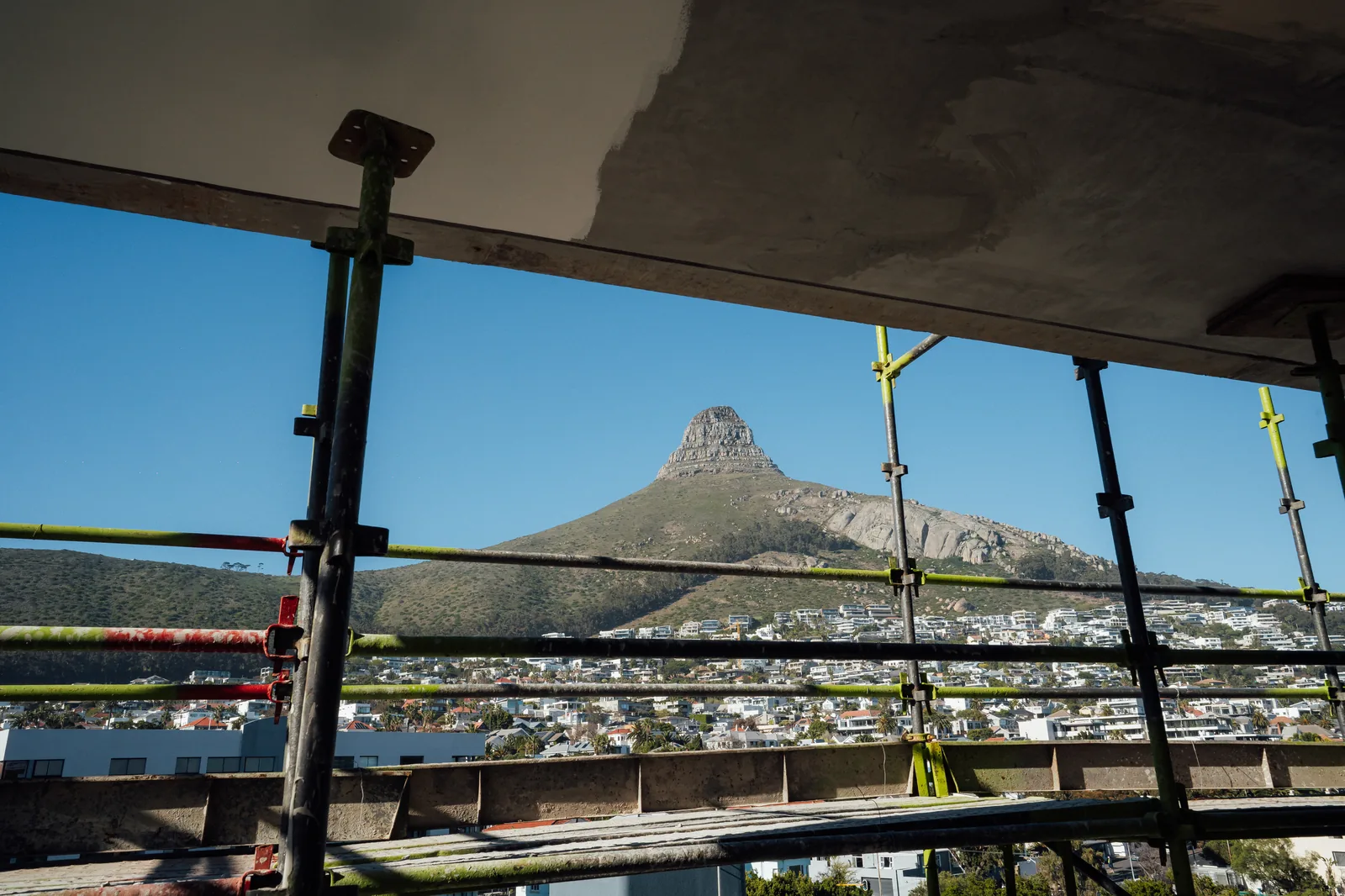 Lion's Head seen from an upper floor of Mont Reve with a freshly skimmed soffit above