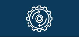 Icône flexibilité : un rouage entouré d’une flèche circulaire, symbole d’adaptabilité, de capacité à évoluer et de gestion agile des changements dans les projets.