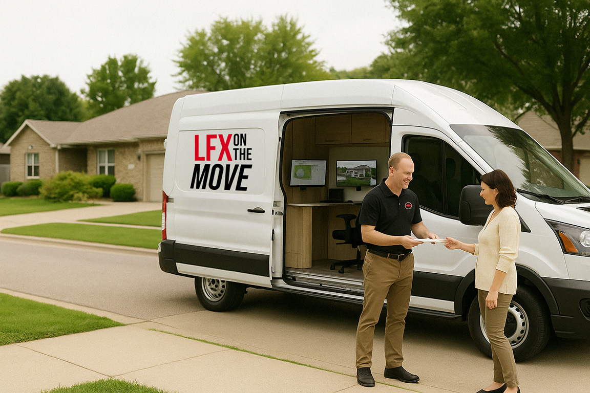 The LFX on the Move van parked with the doors open working with a client