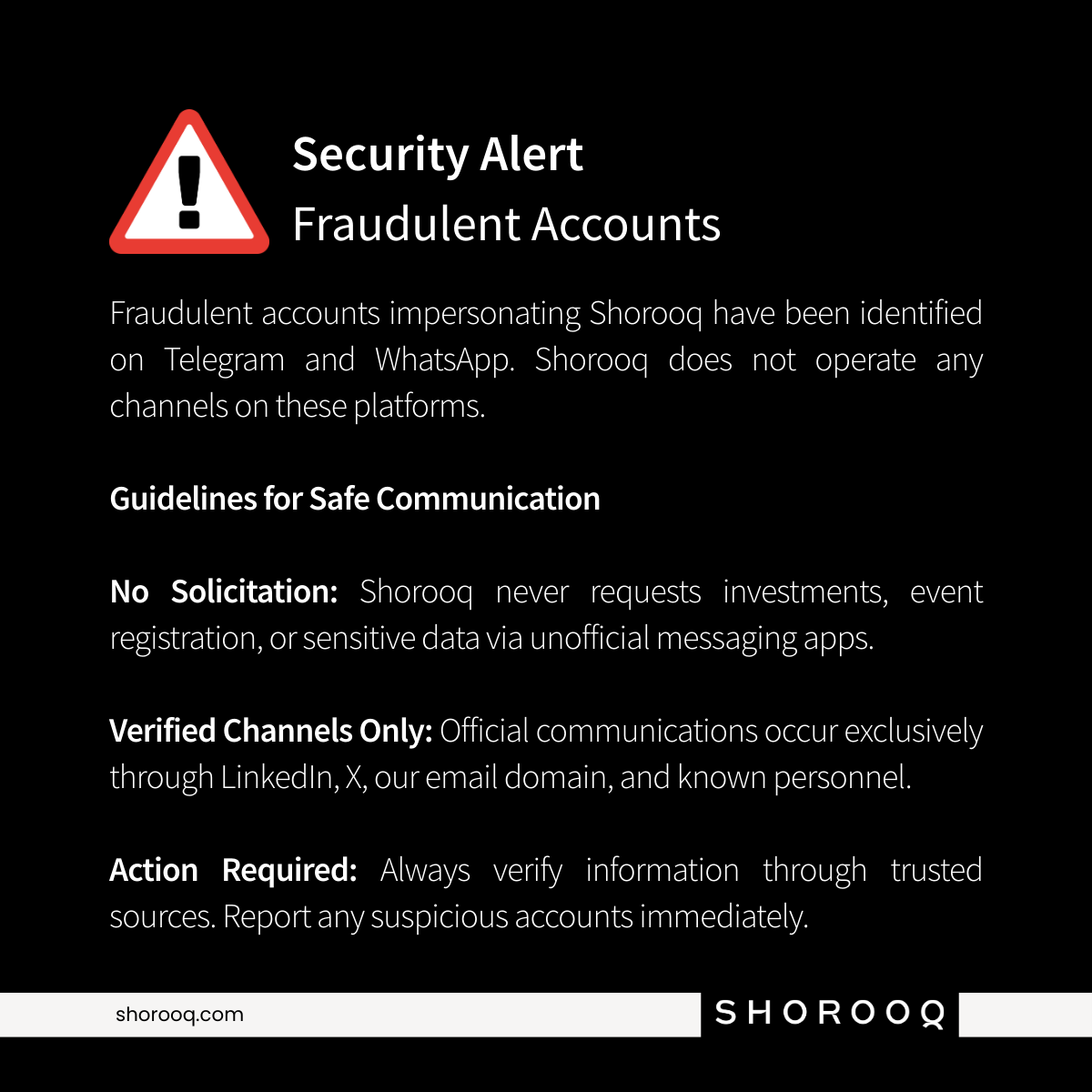 Security Notice: Phishing Attempts Impersonating Shorooq on Messaging Platforms