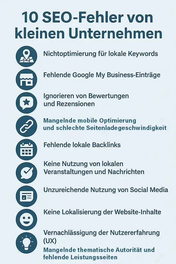 Liste der Top 10 Fehler von kleinen Unternehmen bei der Suchmaschinenoptimierung