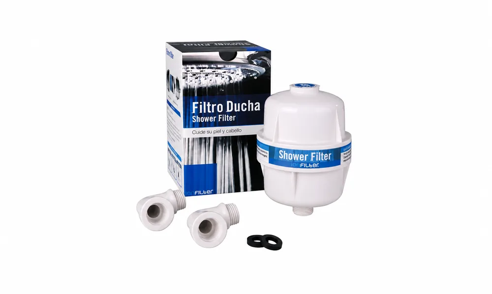 Filtre douche Shower Filter avec son emballage, ses deux écarteurs et ses deux joints