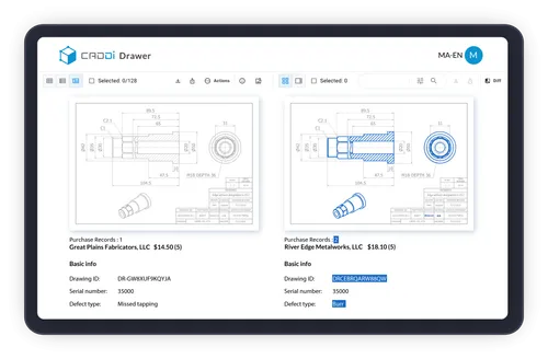 A computer screen displaying a drawing of a metal pipe. - CADDi Drawer Images