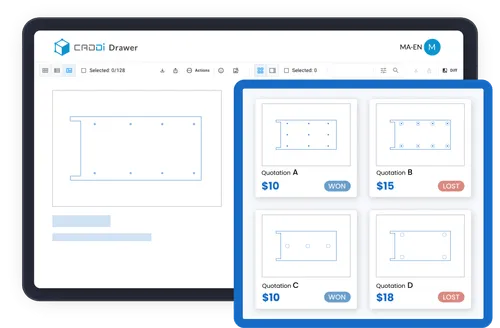 A computer screen with a blue and white image of a drawing. - CADDi Drawer Images