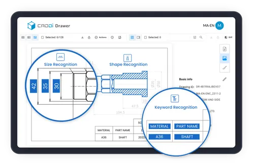 A tablet screen showing a keyboard recognition program. - CADDi Drawer Images