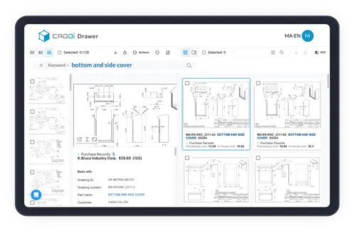 A tablet displaying a website with a bottom and side cover. - CADDi Drawer Images