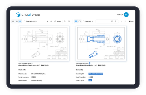 A computer screen displaying a drawing of a metal part. - CADDi Images