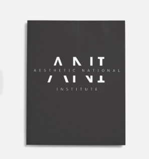 Black book cover with white text reading Aesthetic National Institute and initials ANI.