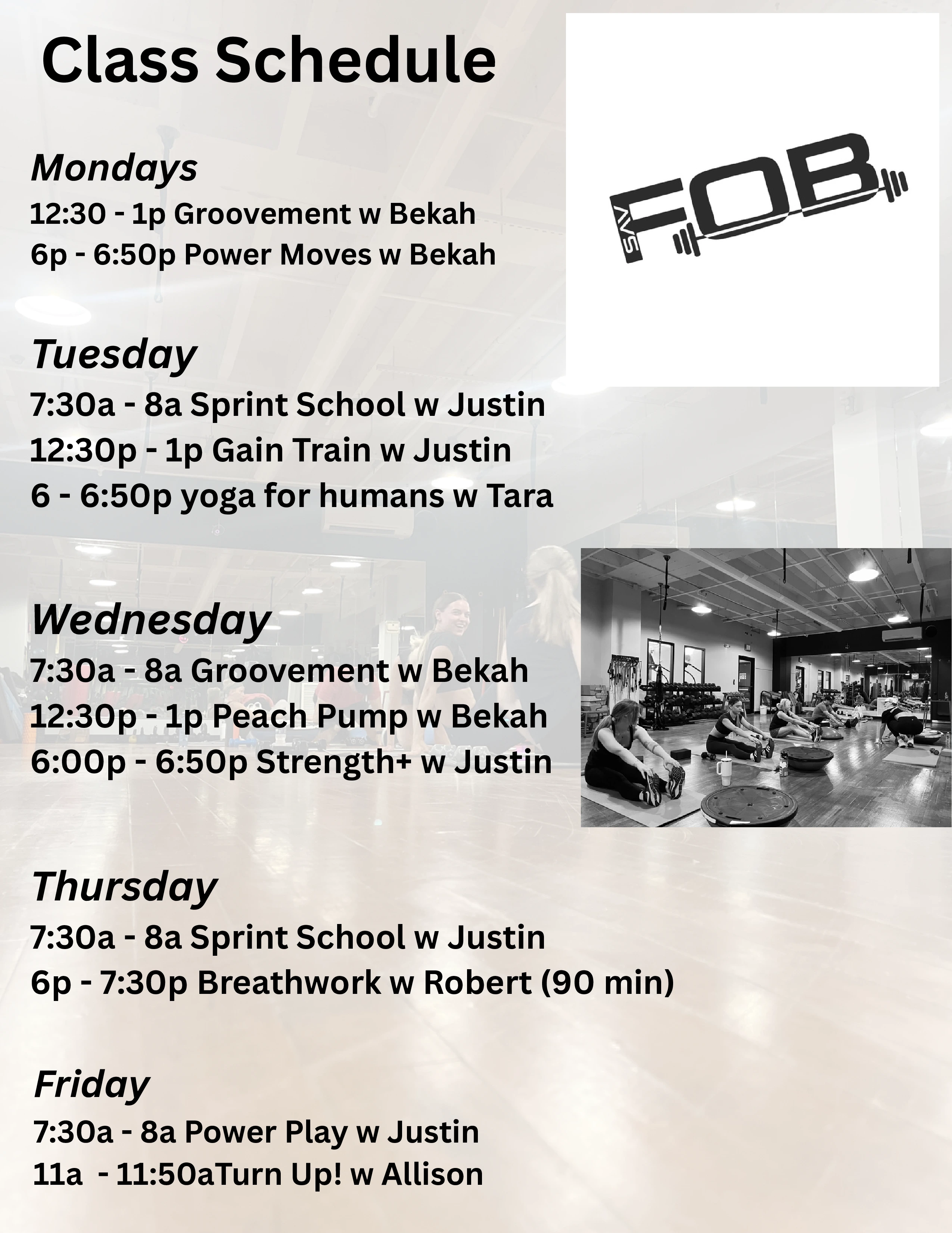 Class Schedule at Fitness On Broughton