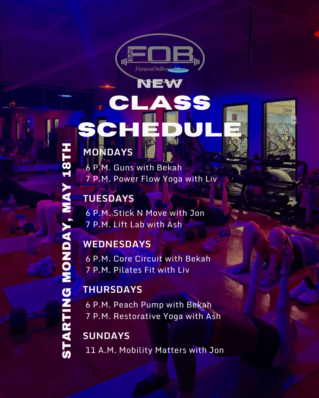 Class Schedule at Fitness On Broughton