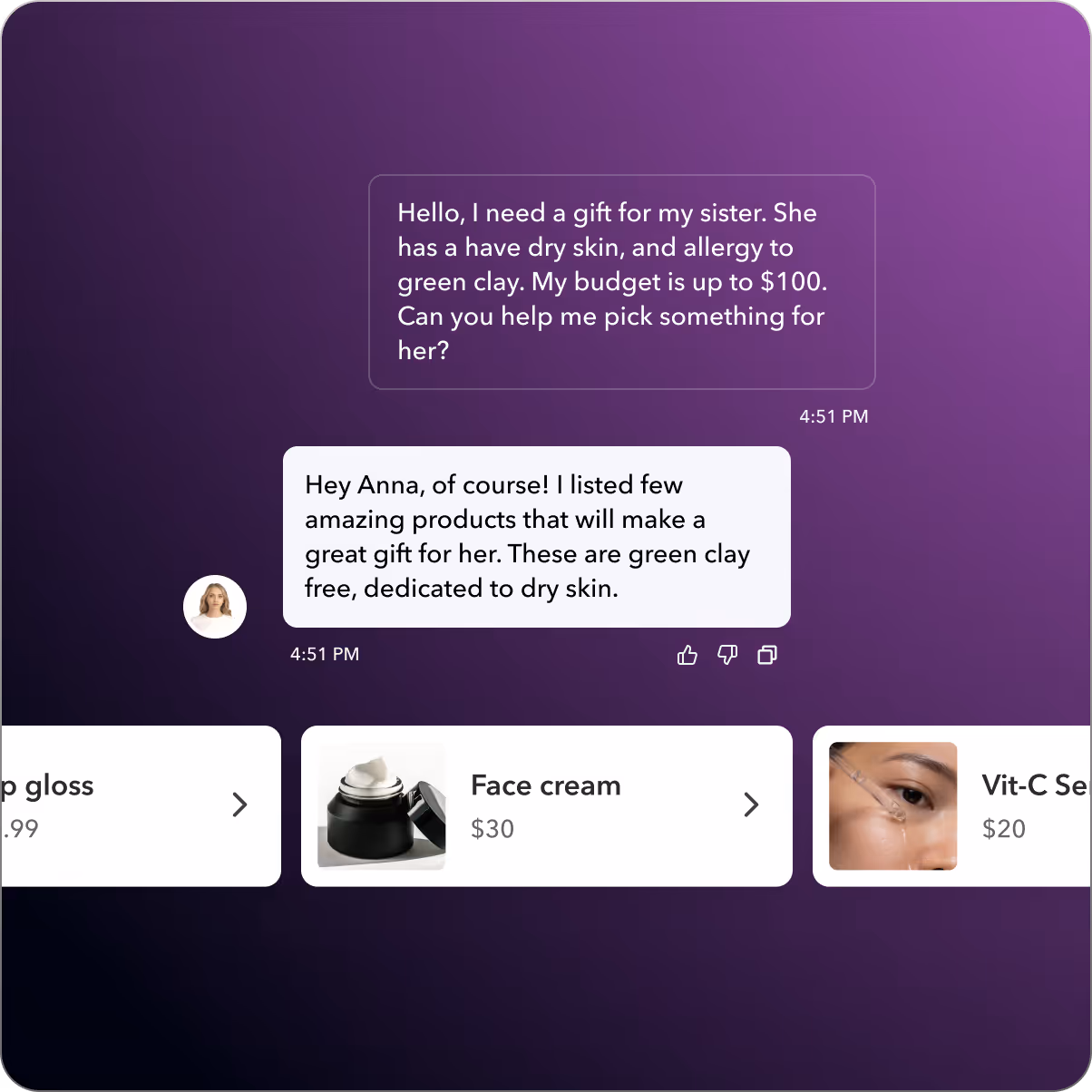 Real-time AI product recommendations tailored to individual customer preferences.