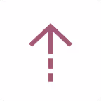 Upward arrow with a segmented tail in purple on a white rounded square background.