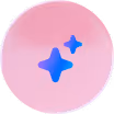 Blue sparkle and star icons inside a pink circular gradient background.