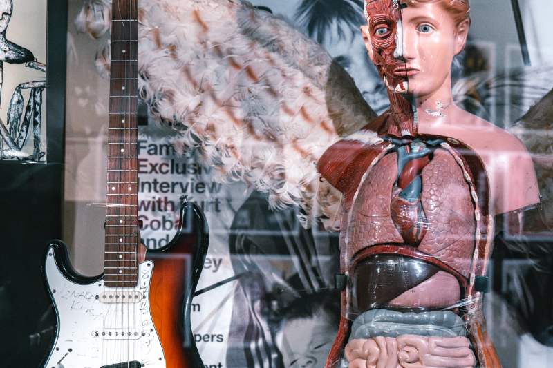 Nirvana guitar and angel sculpture with organs exposed