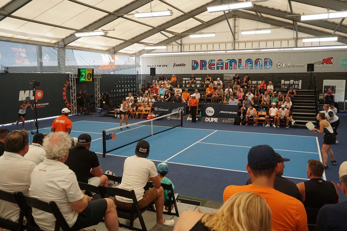 Players competing in an early Major League Pickleball match