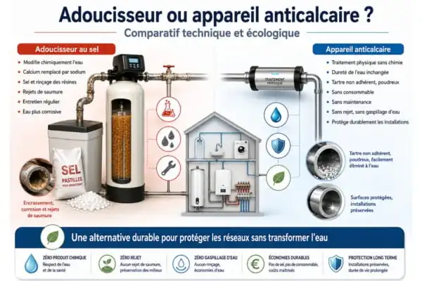 Comparatif adoucisseur et appareil anticalcaire