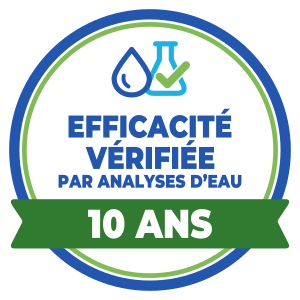 Efficacité vérifiée par analyses d’eau, 10 ans.