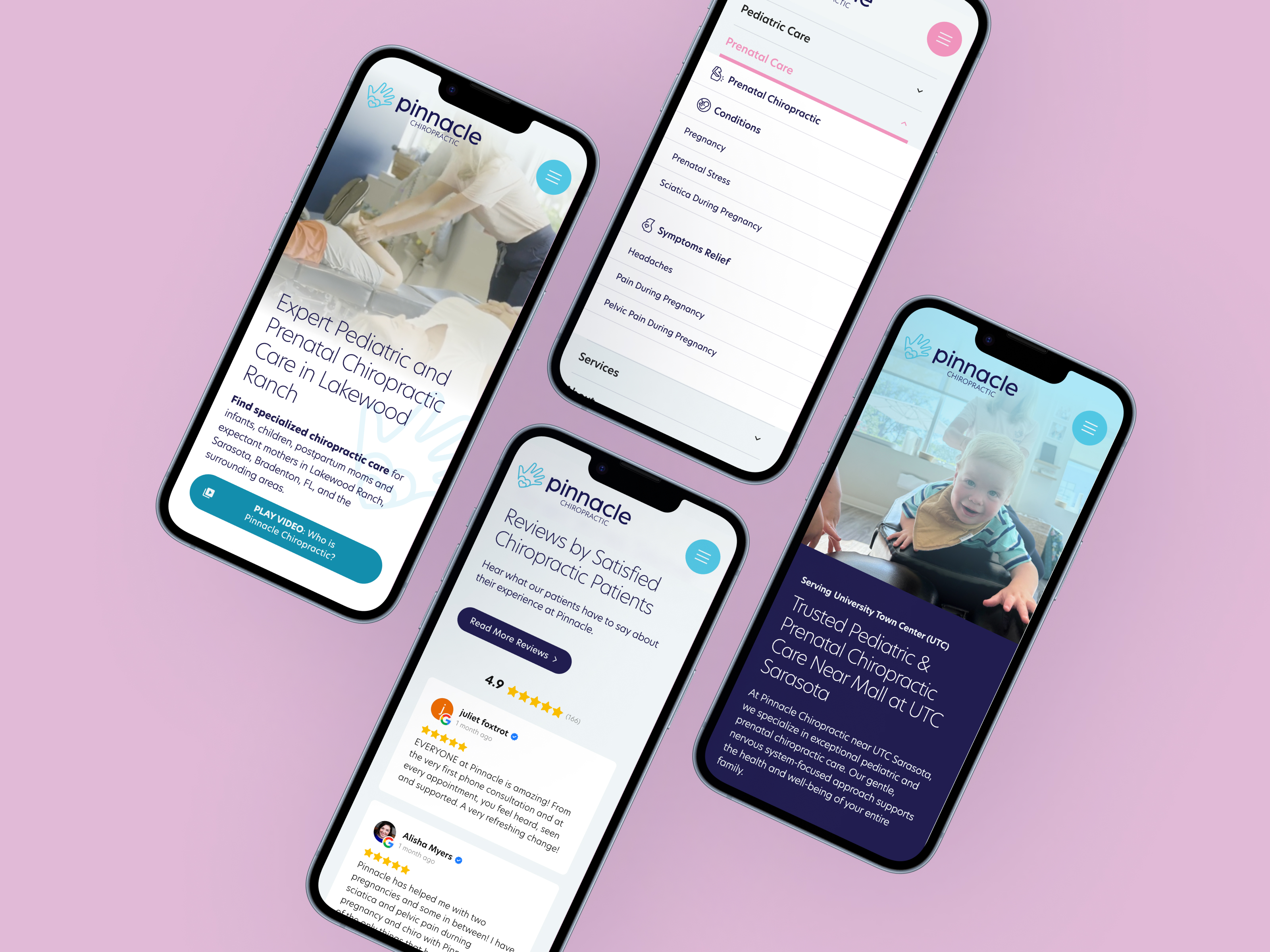 Pinnacle Chiropractic website homepage featuring pediatric and prenatal chiropractic services in Sarasota Florida